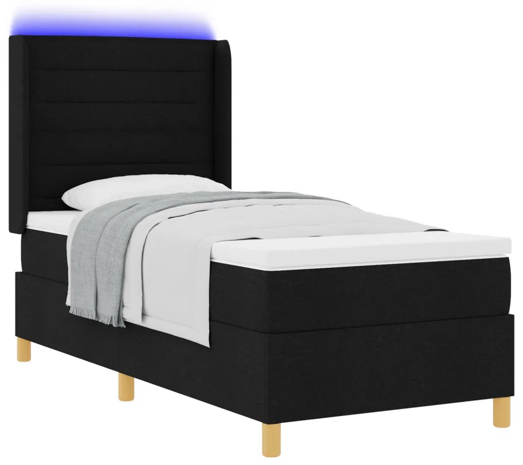 Boxspring Ágy Matraccal és LED-del Fekete 80x200 cm Szövet