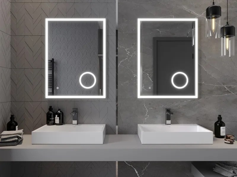 Mexen Kala, LED fürdoszobai tükör háttérvilágítással és kozmetikai tükörrel 60 x 80 cm, 6000K, páramentes, 9820-060-080-611-00
