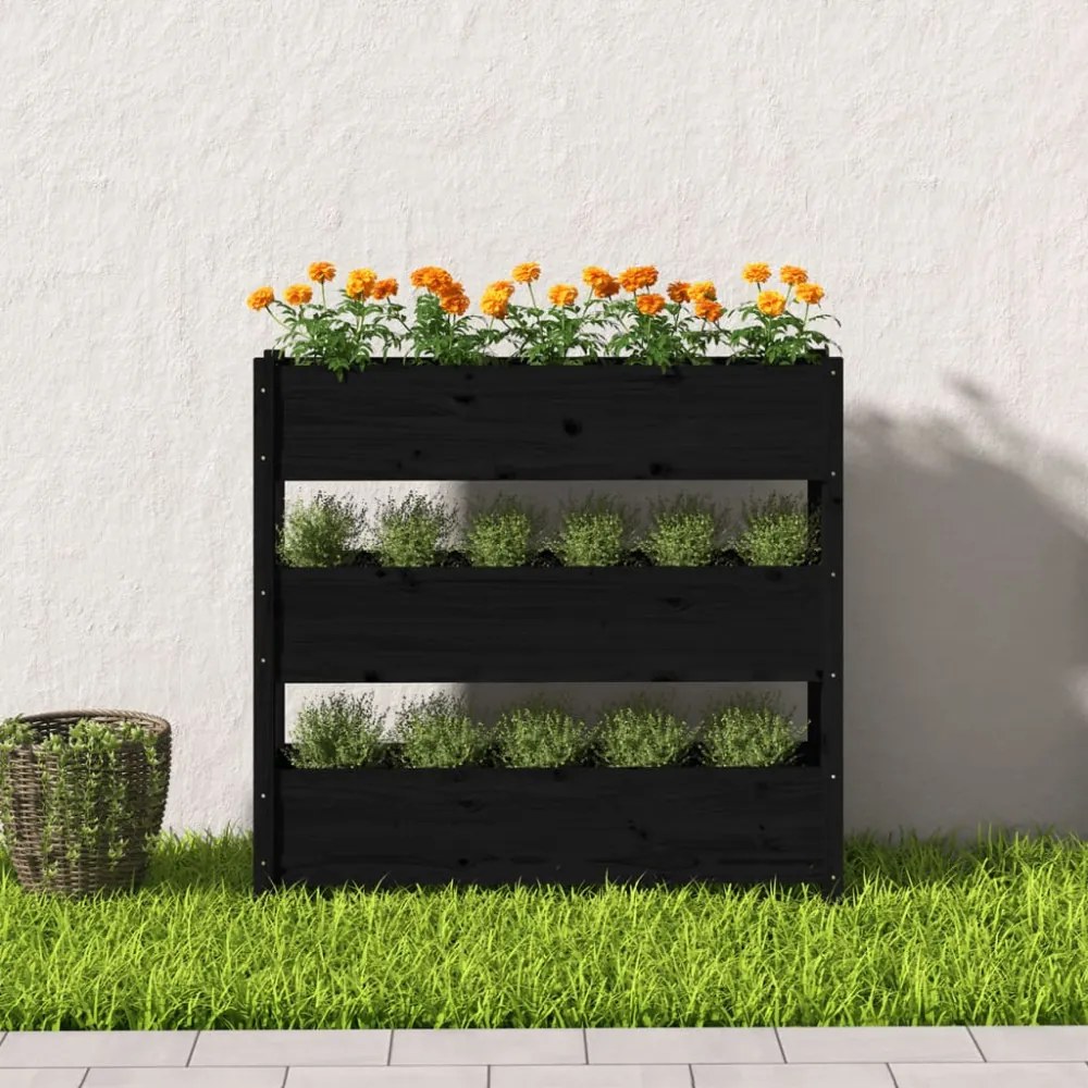 fekete tömör fenyő növénytartó 112 x 25 x 104,5 cm