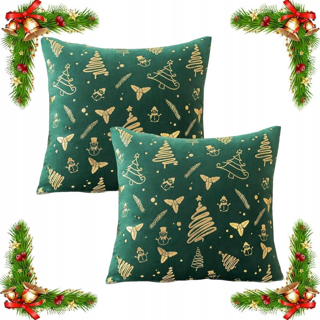2db Bársony párnahuzat zöld, karácsonyi 40x40