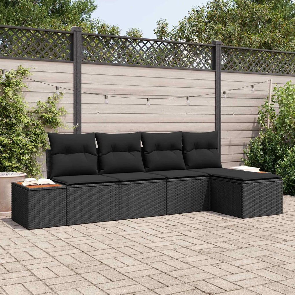 vidaXL Kerti Kanapé Szett párnával tárolóval 6 pcs Fekete Polyrattan