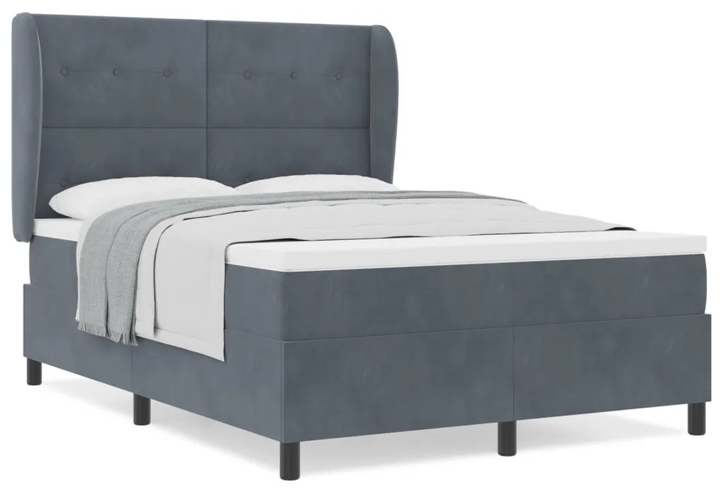 Ágykeret Mattress-szel - Sötétszürke - 140x200 cm - Bársonyos