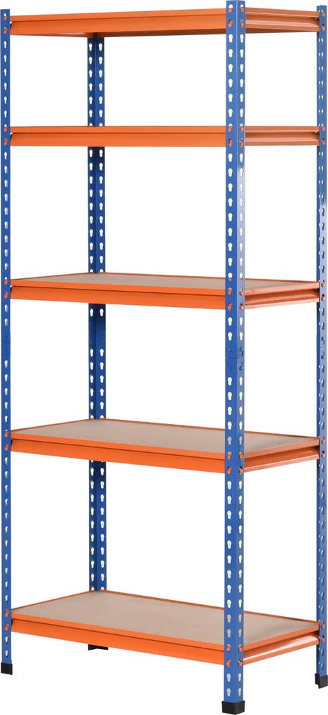HOMCOM Fém Tárolószekrény 80x40x182 cm 5 Állítható Polccal, Polconként 300 kg Teherbírással Raktárba, Garázsba, Műhelybe Kék és Narancs | Aosom