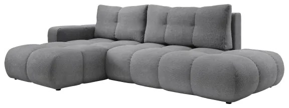 ALMADA balos, L-alakú kinyitható kárpitozott ülőgarnitúra tárolóval, szürke