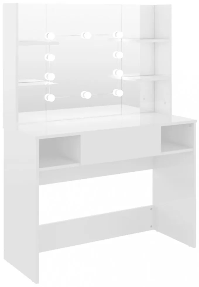 fényes fehér LED-es MDF sminkasztal 100 x 40 x 135 cm