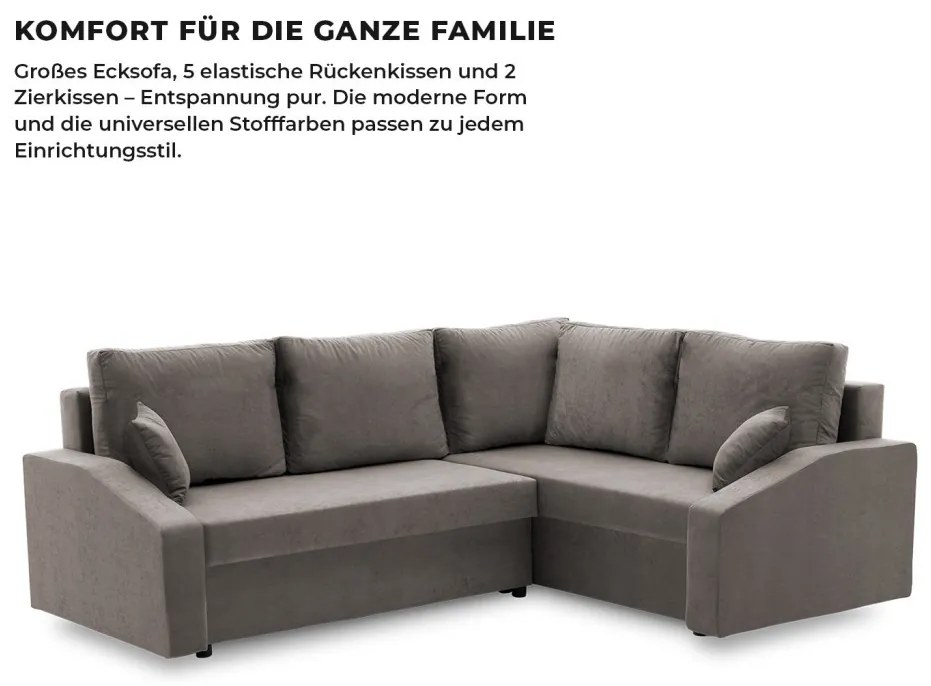 Grande Plus sarokkanapé, jobboldali, szövet anyag, szürke