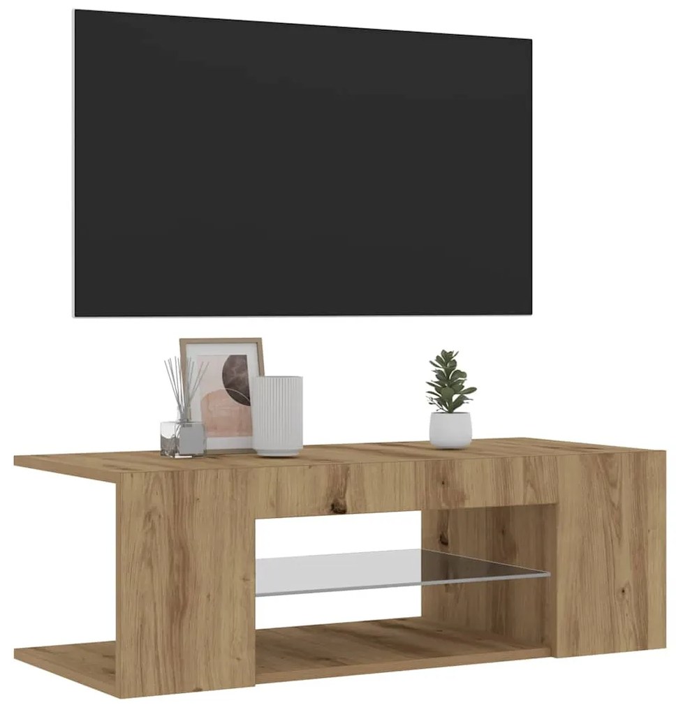 kézműves tölgy szerelt fa TV-szekrény LED-ekkel 90x39x30 cm