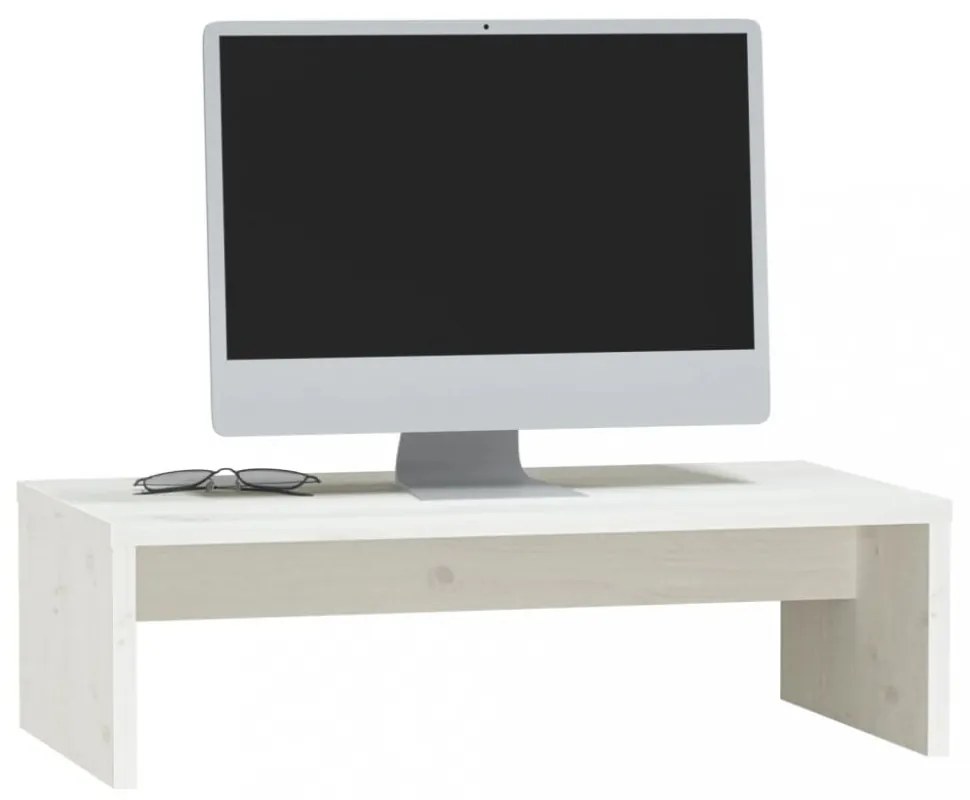 fehér tömör fenyőfa monitorállvány 50x27x15 cm