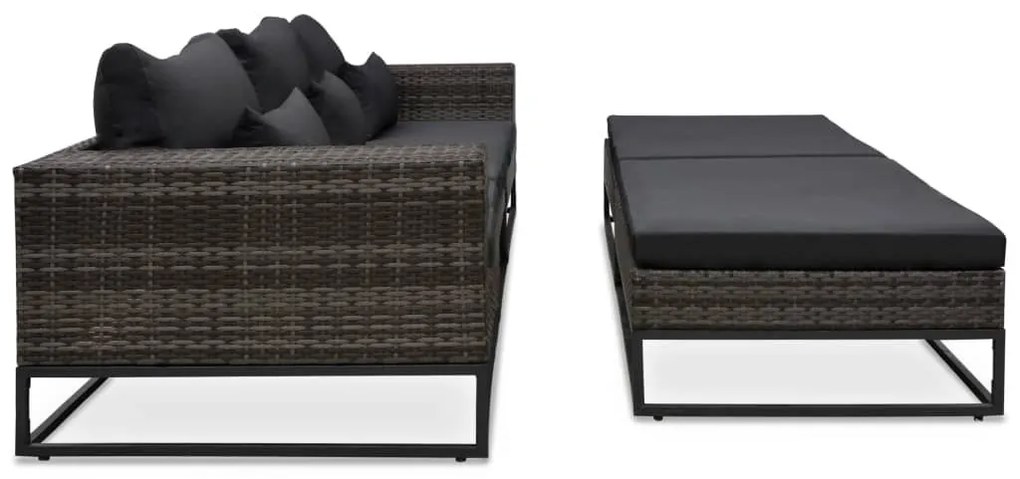5 részes szürke polyrattan kerti bútorszett párnákkal