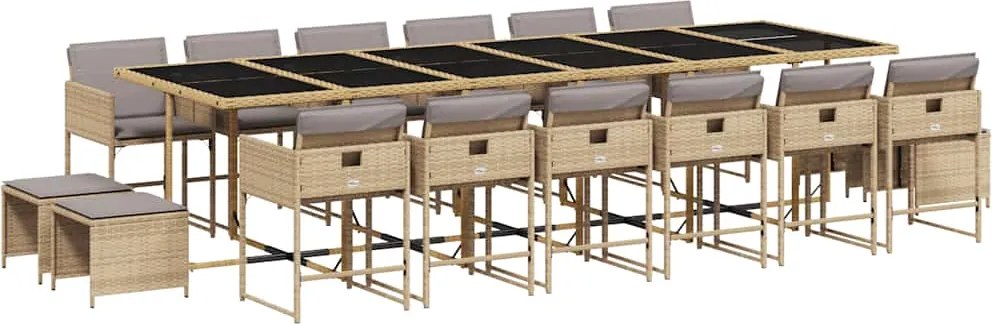 vidaXL 17részes vegyes bézs polyrattan kerti étkezőgarnitúra párnákkal