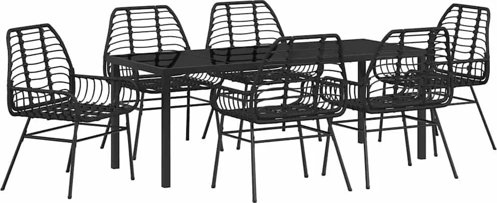 vidaXL Kert étkező szett 7 pcs Fekete polirattan