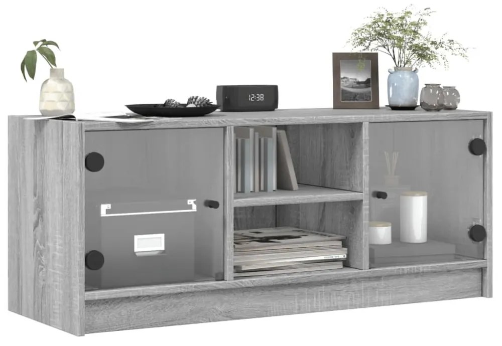 szürke sonoma színű TV-szekrény üvegajtókkal 102 x 37 x 42 cm