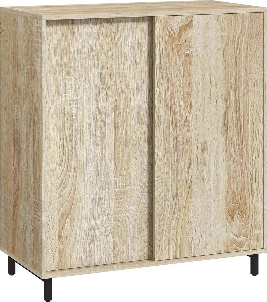 HOMCOM 4-szintes Cipőtároló, Forgácslap és Acél Cipőtároló Csúszóajtóval, Cipő Szervező 12 Pár Cipőhöz, 80x40x93 cm, Fa Szín | Aosom