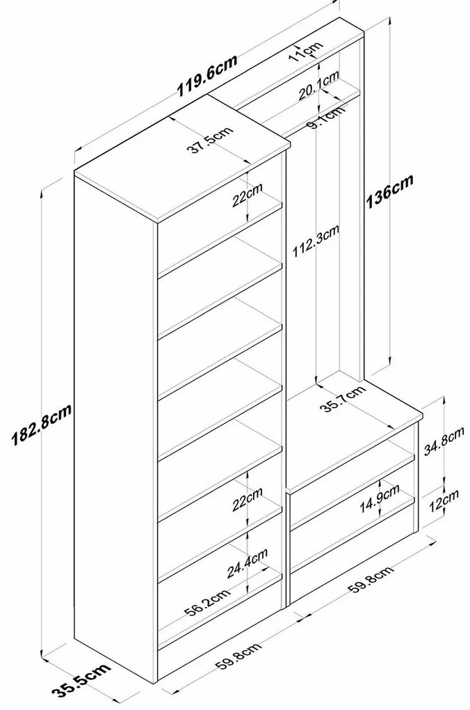Előszoba szett Pone White and Walnut II