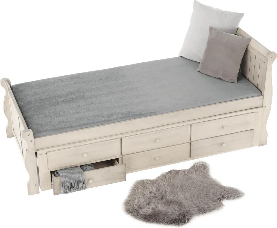 Ágy pótággyal, antik fehér, 90x200, ANTIKO