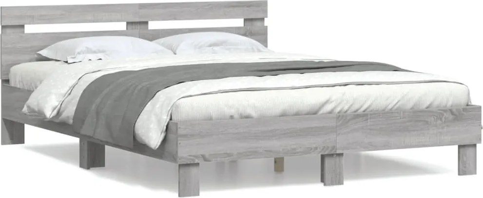 vidaXL szürke sonoma színű szerelt fa ágykeret fejtámlával 150x200 cm