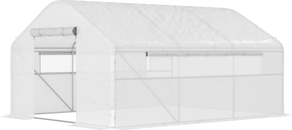 Outsunny Kültéri Melegágy 4x3x2 m Alagút Üvegház 2 UV-álló PE Borítással és 1 Felgörgethető Zipp Záras Ajtóval a Kerthez és Teraszhoz | Aosom
