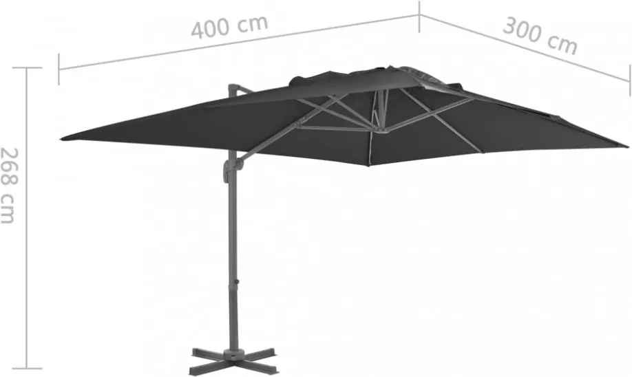 antracit konzolos kerti napernyő alumíniumrúddal 400 x 300 cm