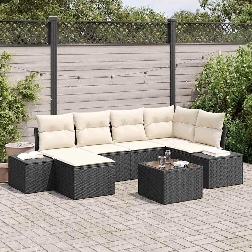 Kerti Kanapé Szett 7 pcs Fekete és krémszínű 264 x 154 x 85 cm