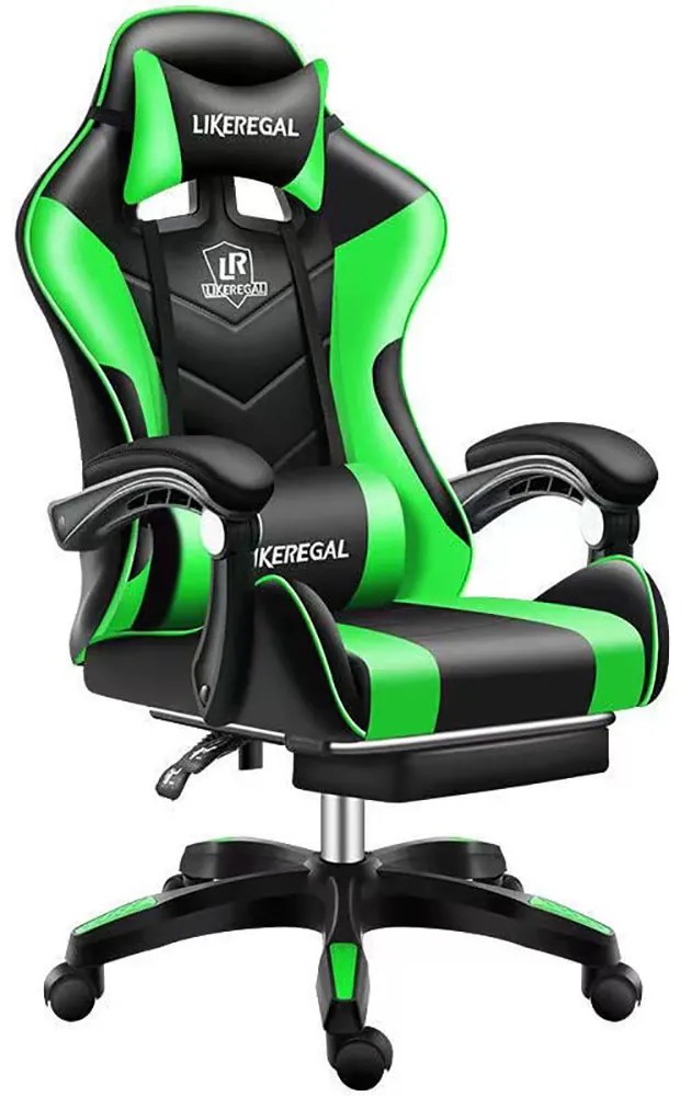 Likeregal 920 gamer szék lábtartóval zöld masszázs funkcióval (ZO-SW110ZO)