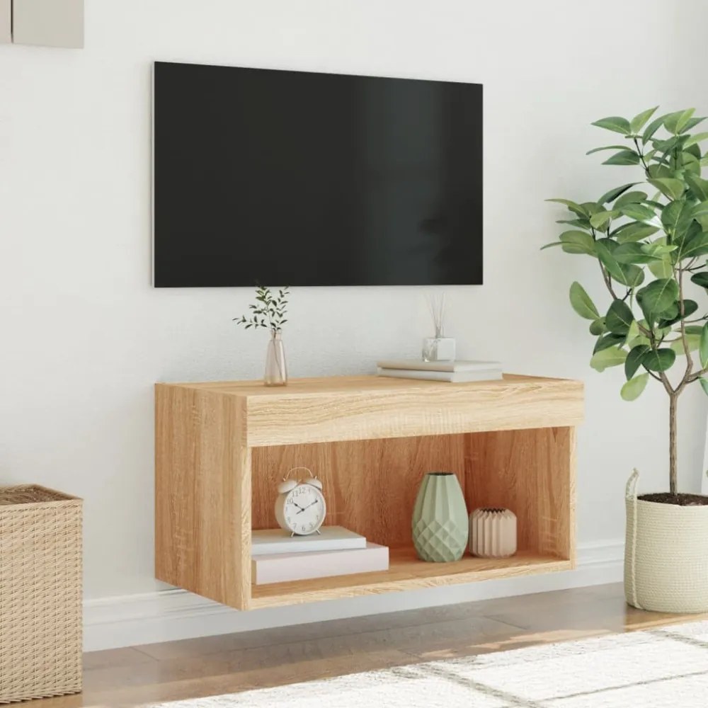sonoma tölgy színű TV-szekrény LED-világítással 60 x 30 x 30 cm