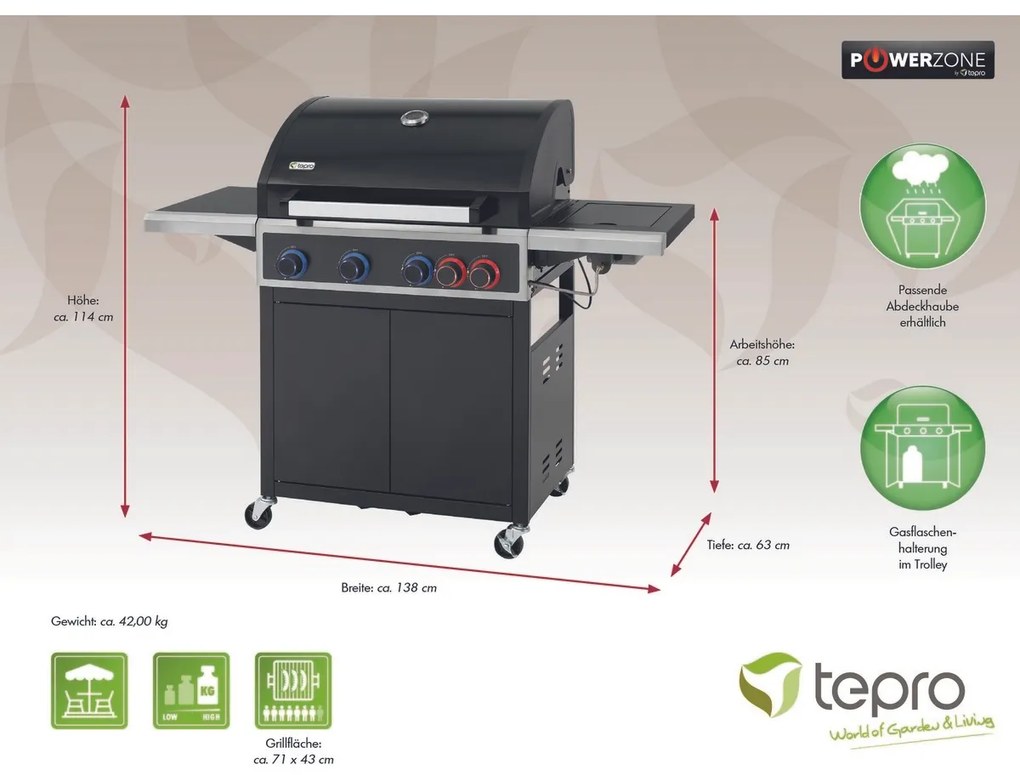 Tepro 3303 Keansburg gázgrill, 4 égő, 138 x 63 x114 cm
