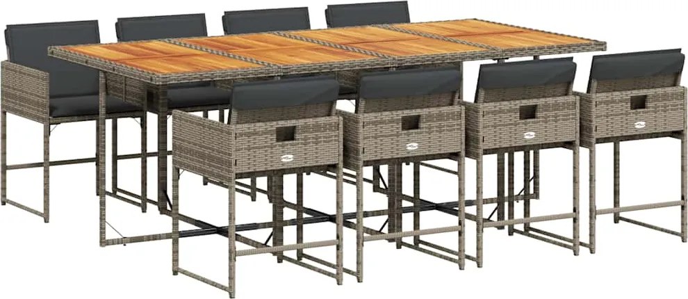vidaXL 9 részes szürke polyrattan kerti étkezőgarnitúra párnával