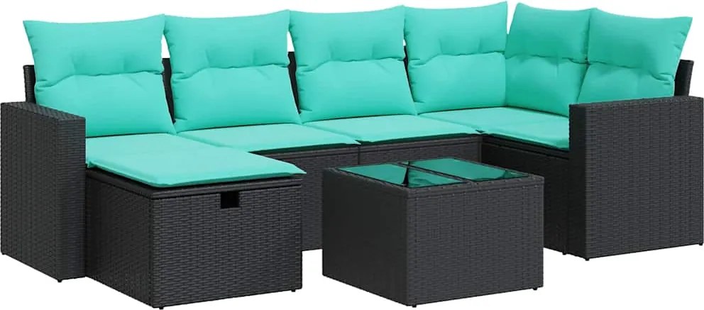 vidaXL 7 részes fekete polyrattan kerti ülőgarnitúra párnával