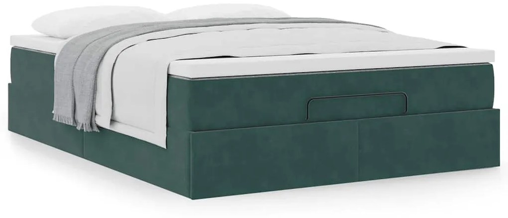Ottomán ágykeret matraccal sötétzöld 140x190cm bársony