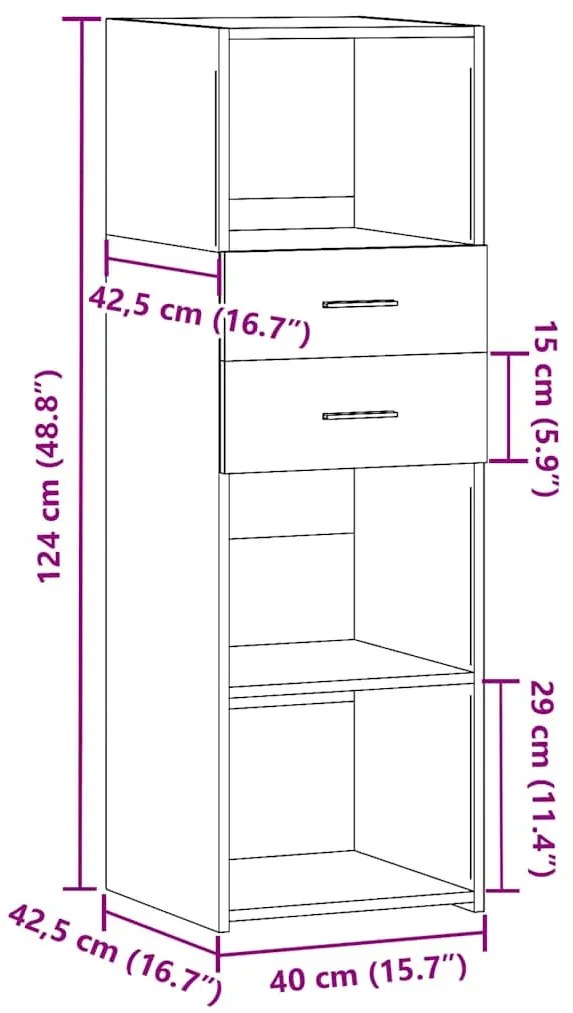 betonszürke szerelt fa magasszekrény 40 x 42,5 x 124 cm