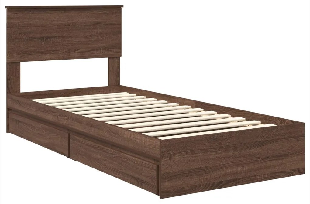 vidaXL Tárolós Ágy fejtámlával fiókkal Barna Tölgy 90 x 200 cm Faanyag