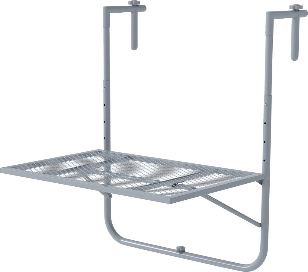 Outsunny összecsukható akasztható erkélyasztal – 4-állású magasságállítás, 60×40 cm, Szürke | Aosom