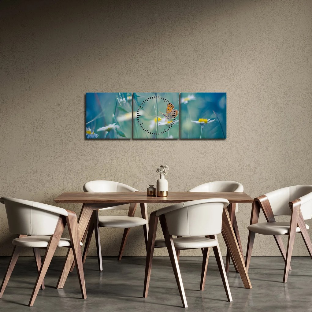 Kép - pillangó a százszorszépen (órával) (90x30 cm)