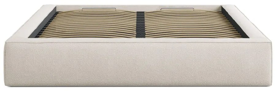 Krémszínű kárpitozott ágyneműtartós franciaágy ágyráccsal 200x200 cm Simon Olivia – Micadoni