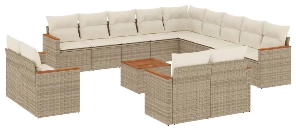 14 részes bézs polyrattan kerti ülőgarnitúra párnával