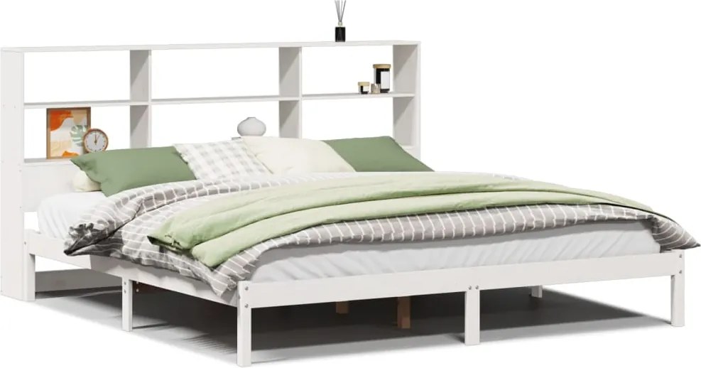 vidaXL fehér tömör fenyőfa könyvespolcos ágy matrac nélkül 180x200 cm