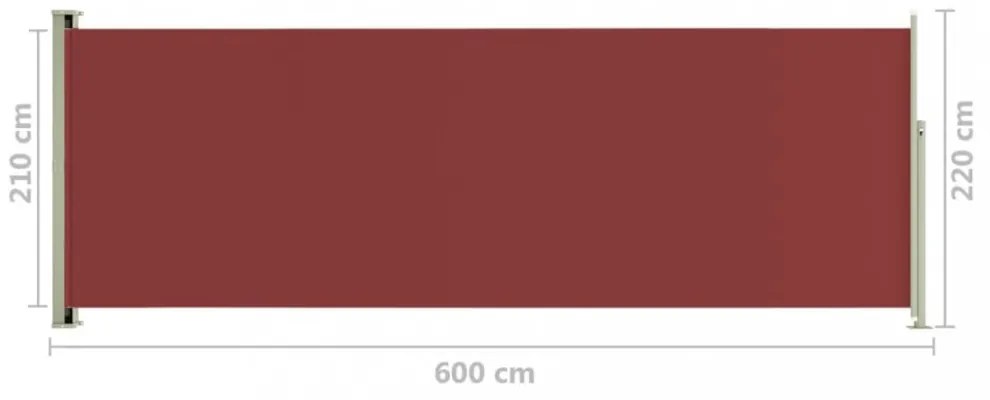 piros behúzható oldalsó terasznapellenző 220 x 600 cm