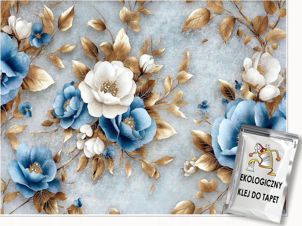 Fotótapéta Virágok Kék Arany Glamour Falra Hálószoba Nappali 350x250