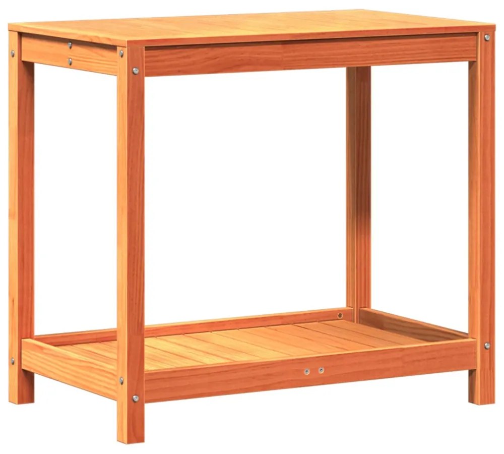 viaszbarna tömör fenyőfa ültetőasztal polccal 82,5x50x75 cm