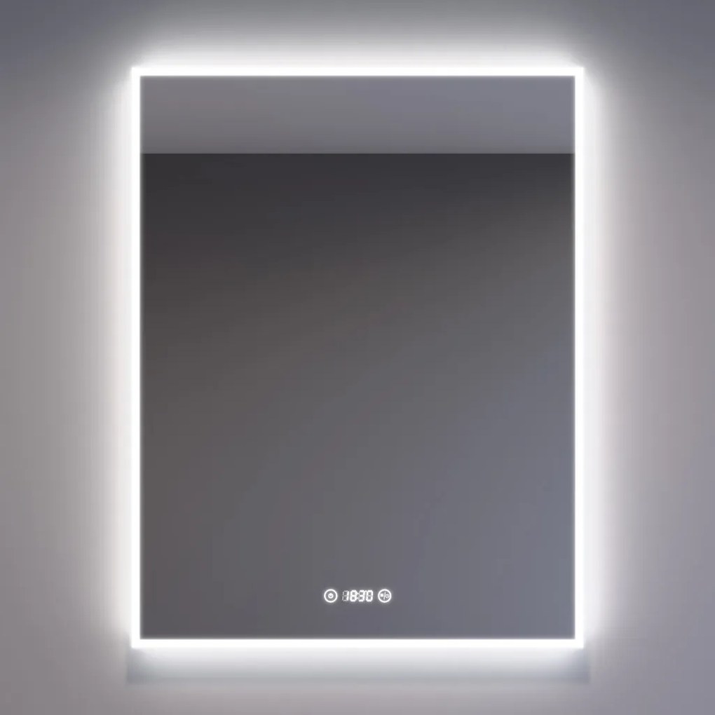 Álló fürdőszobai LED tükör 70x90cm | Páramentesítő funkció - Óra - Fényerő és színhőmérséklet szabályozás | Welland Luxury-Line G773