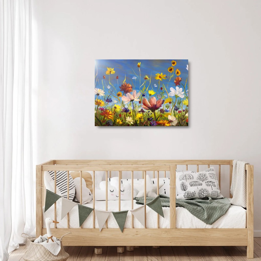 Festett kép egy virágzó rét (üvegen) (70x50 cm)