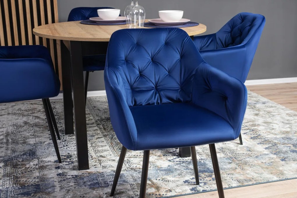 Étkezőgarnitúra 4 db. Sötétkék Bársony Viki székkel. Bővíthető asztal HARRY 102-142 cm