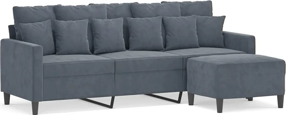 vidaXL 3 személyes sötétszürke bársony kanapé lábtartóval 180 cm