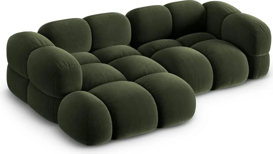 Zöld bársony sarokkanapé (bal oldali-heverő résszel) Loretto – Cosmopolitan Design