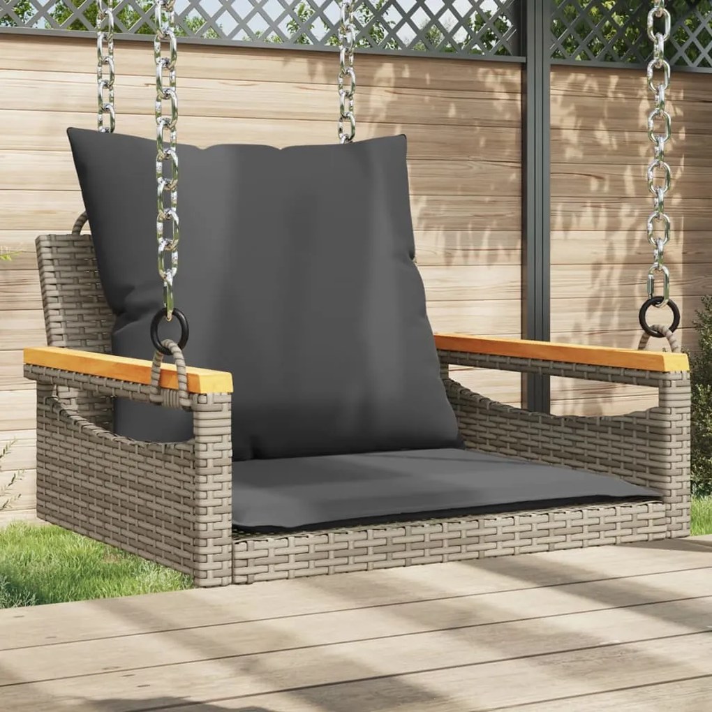 vidaXL szürke polyrattan hintapad párnákkal 63 x 62 x 40 cm