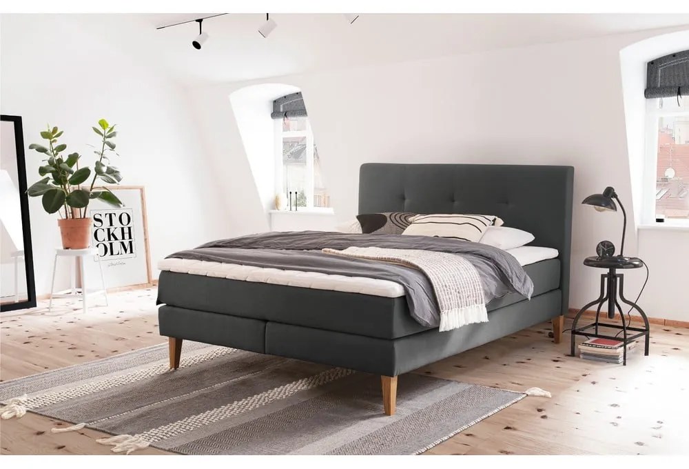 Antracitszürke boxspring ágy 160x200 cm Stockholm – Meise Möbel