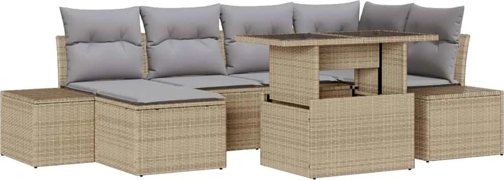 vidaXL Kerti Kanapé Szett tárolóval 7 pcs Bézs Poli rattan