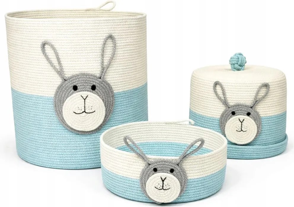 3 Db-os Pamut Nyuszis Kosár Szett Gyerekszobába Lengyelországban Készült