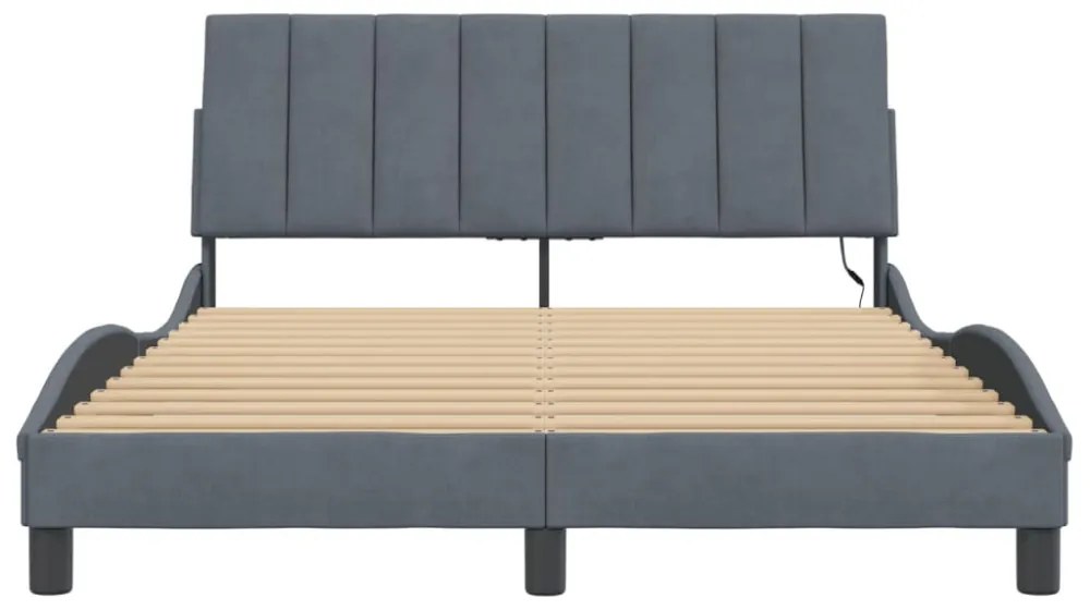 sötétszürke bársony ágykeret LED-ekkel matrac nélkül Hanko 140 x 190 cm