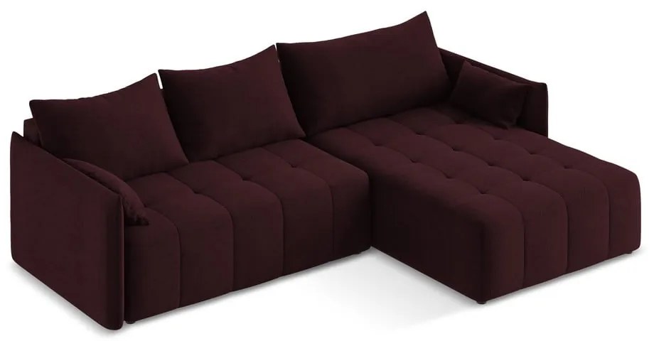 Borvörös kinyitható-tárolóhelyes sarokkanapé (jobb oldali-heverő résszel) Moku – Makamii